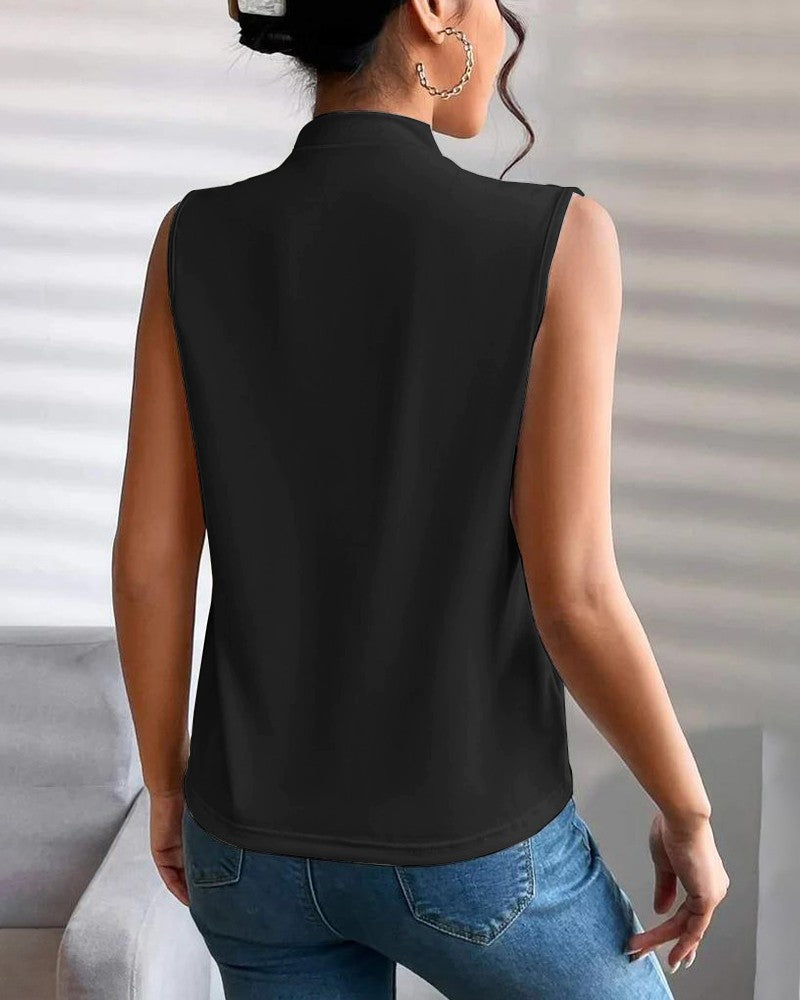 Ruched V Neck Sleeveless Wrap Top