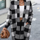 Plaid Print Pocket Design Knit Cardigan