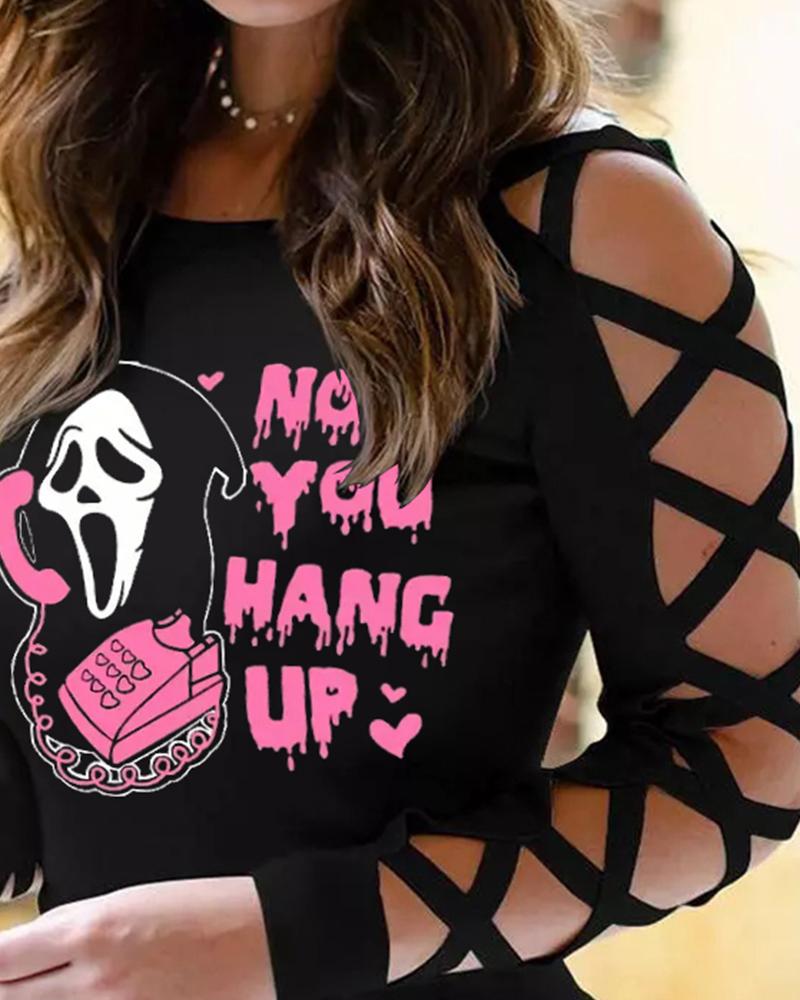 Halloween Melting No You Hang Up Graphic Print Cutout Top