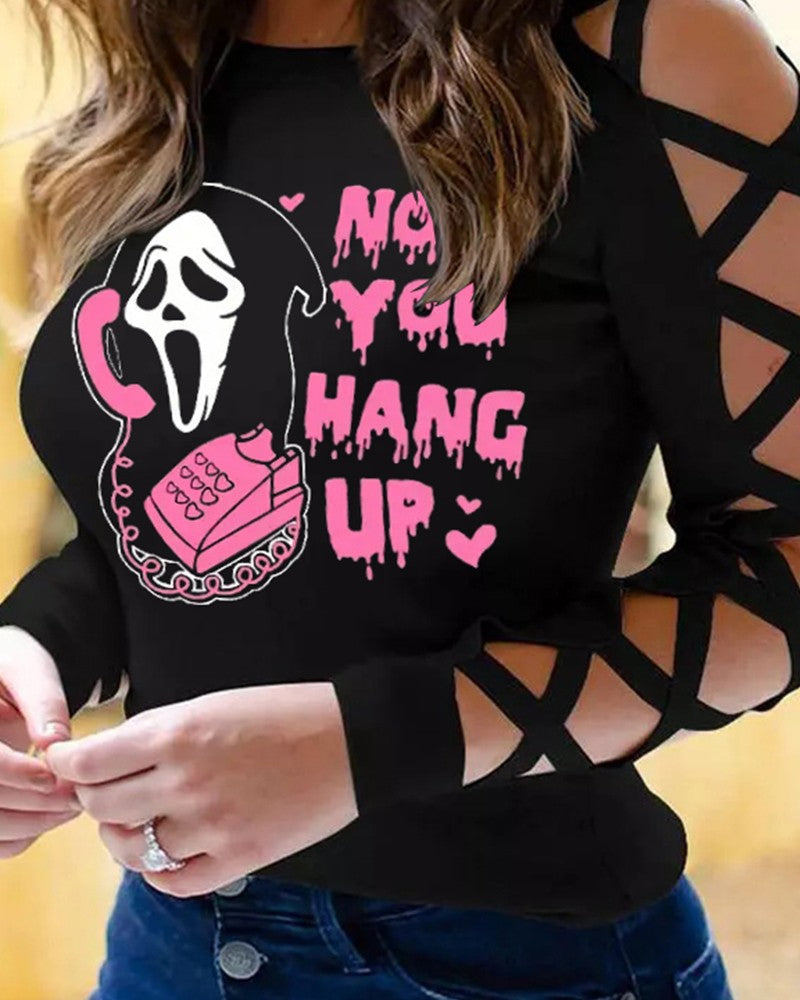 Halloween Melting No You Hang Up Graphic Print Cutout Top