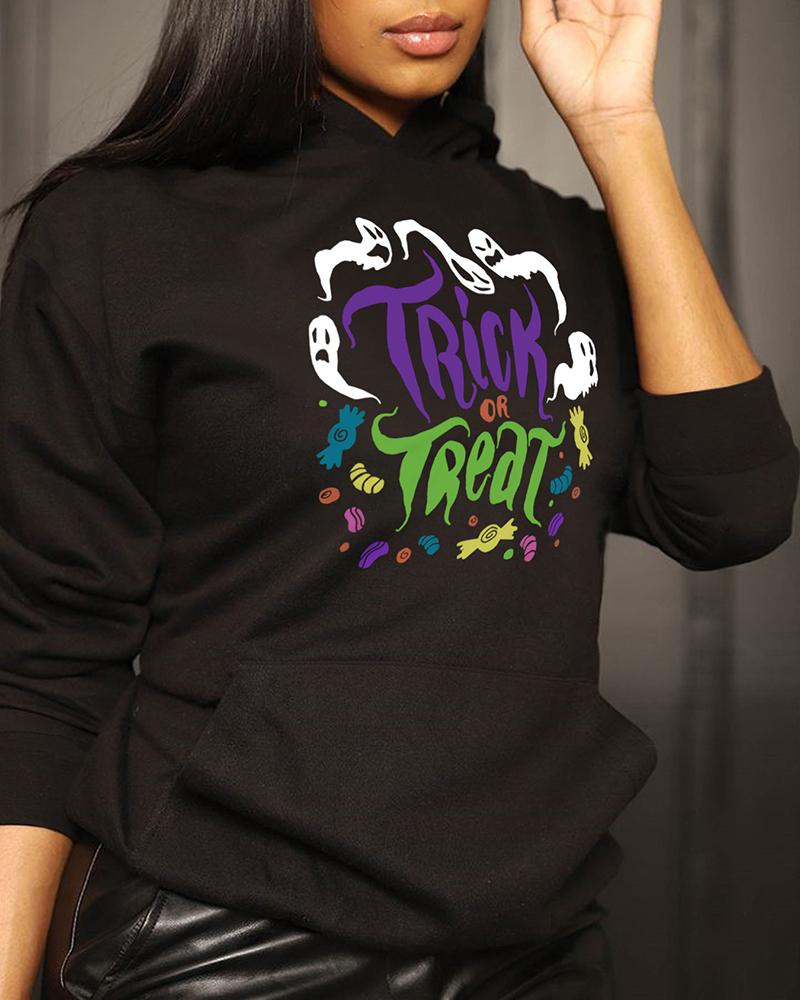 Halloween Trick Or Treat Ghost Print Pocket Design Hoodie