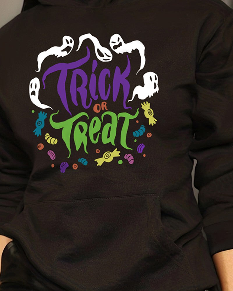 Halloween Trick Or Treat Ghost Print Pocket Design Hoodie