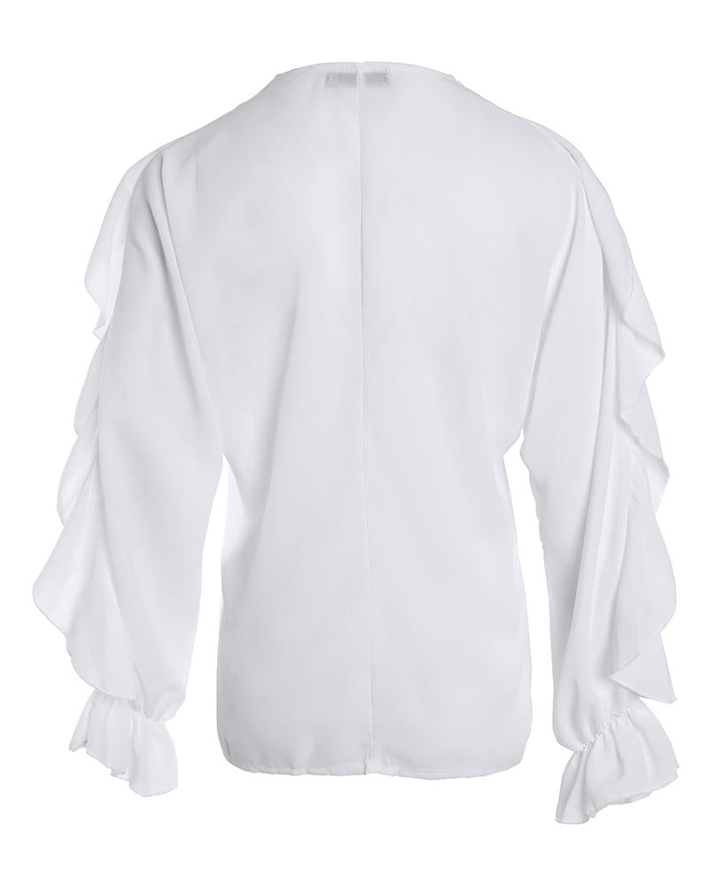 Ruffles Button Design Long Sleeve Top