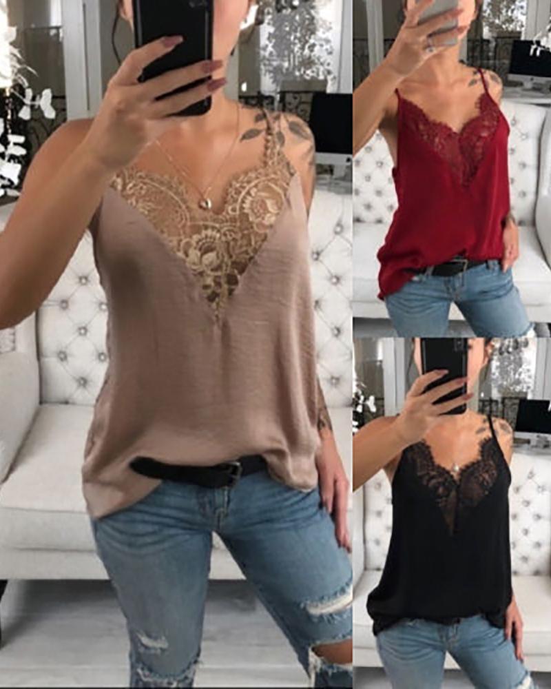 Spaghetti Strap Lace Trim Top