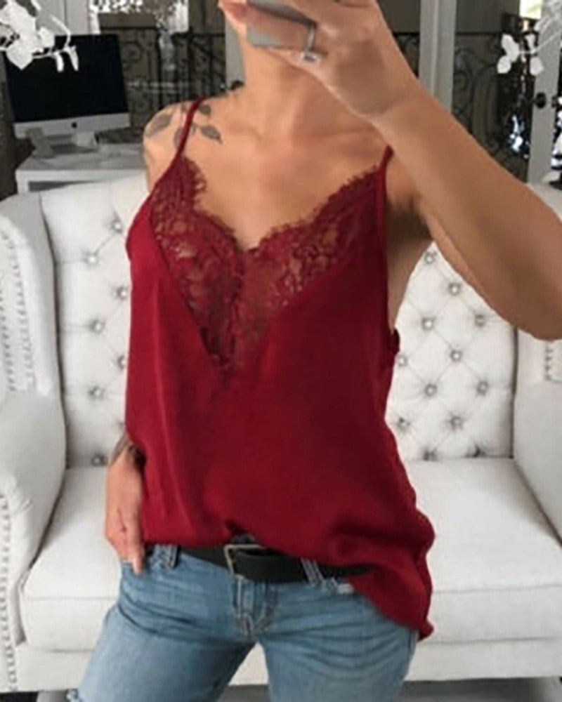 Spaghetti Strap Lace Trim Top