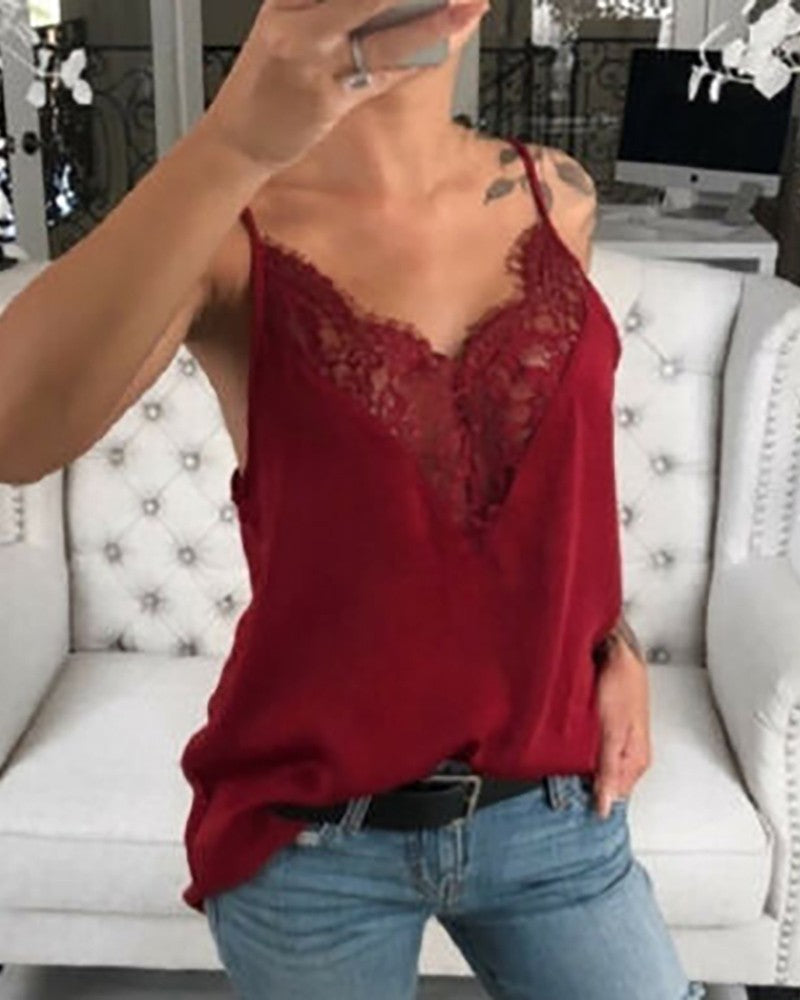 Spaghetti Strap Lace Trim Top