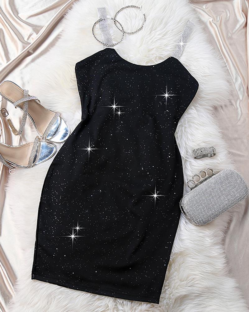 Rhinestone Strap Glitter Party Dress