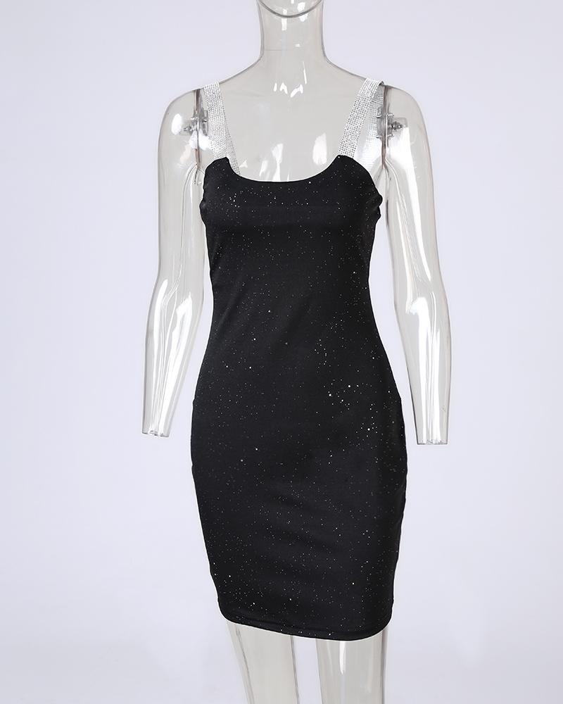 Rhinestone Strap Glitter Party Dress