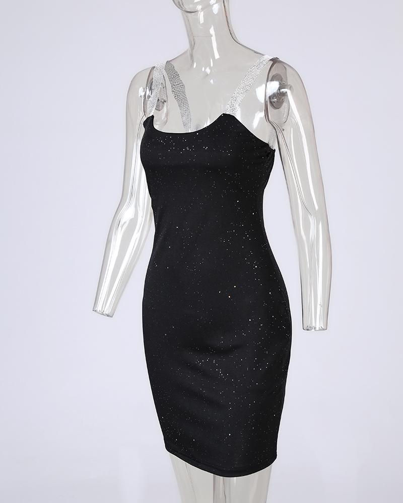 Rhinestone Strap Glitter Party Dress