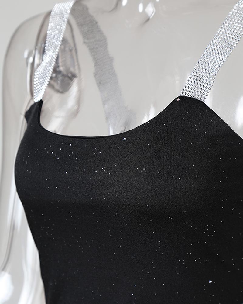 Rhinestone Strap Glitter Party Dress