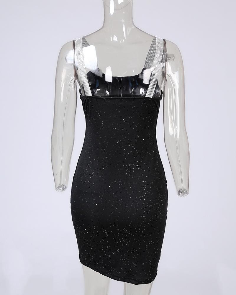 Rhinestone Strap Glitter Party Dress