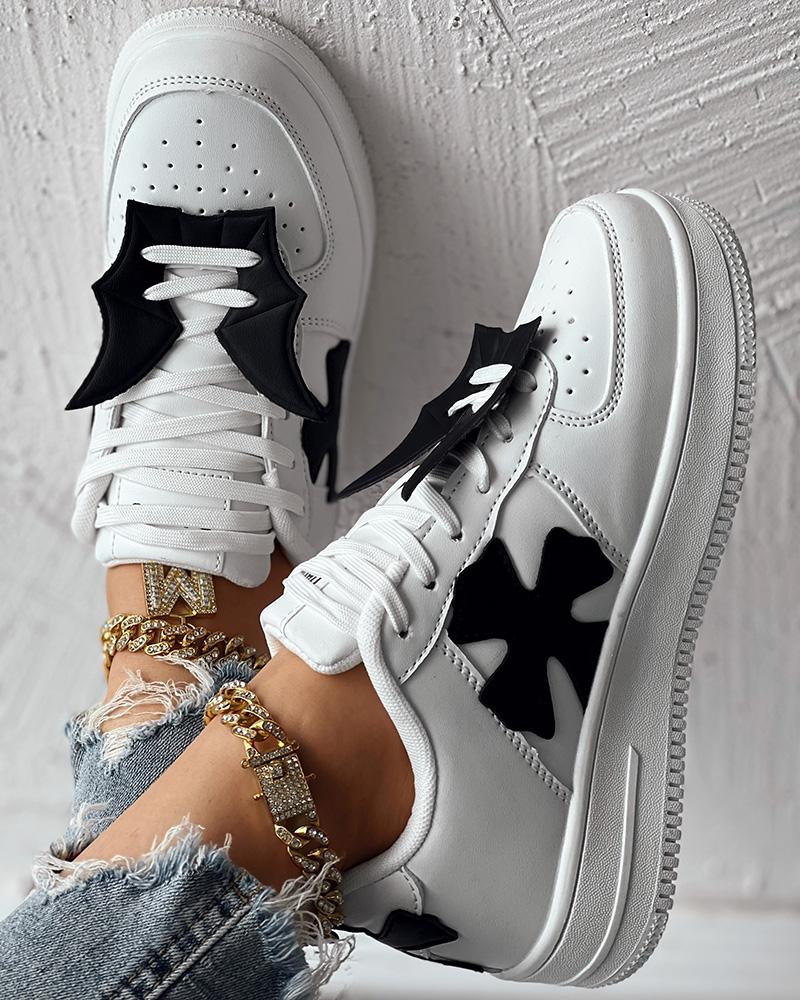 Cross Bat Wing Pattern Hollow Out Platform Sneakers