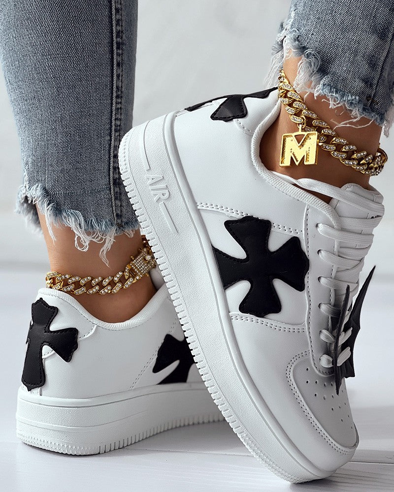 Cross Bat Wing Pattern Hollow Out Platform Sneakers