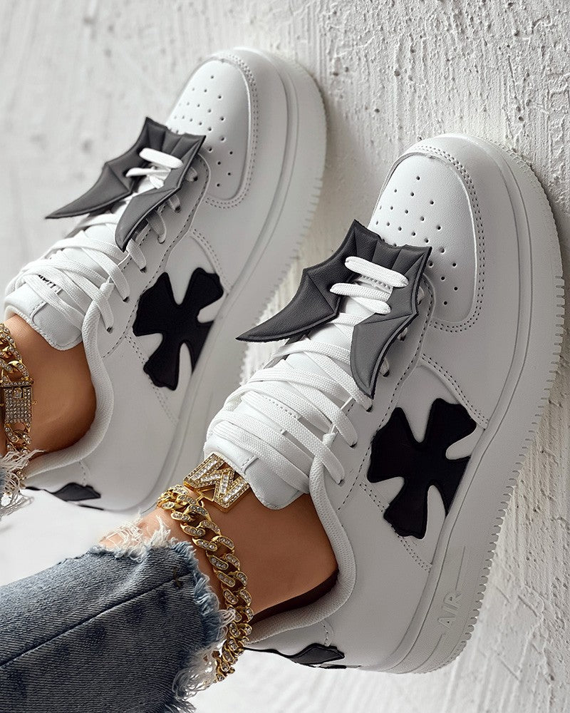 Cross Bat Wing Pattern Hollow Out Platform Sneakers