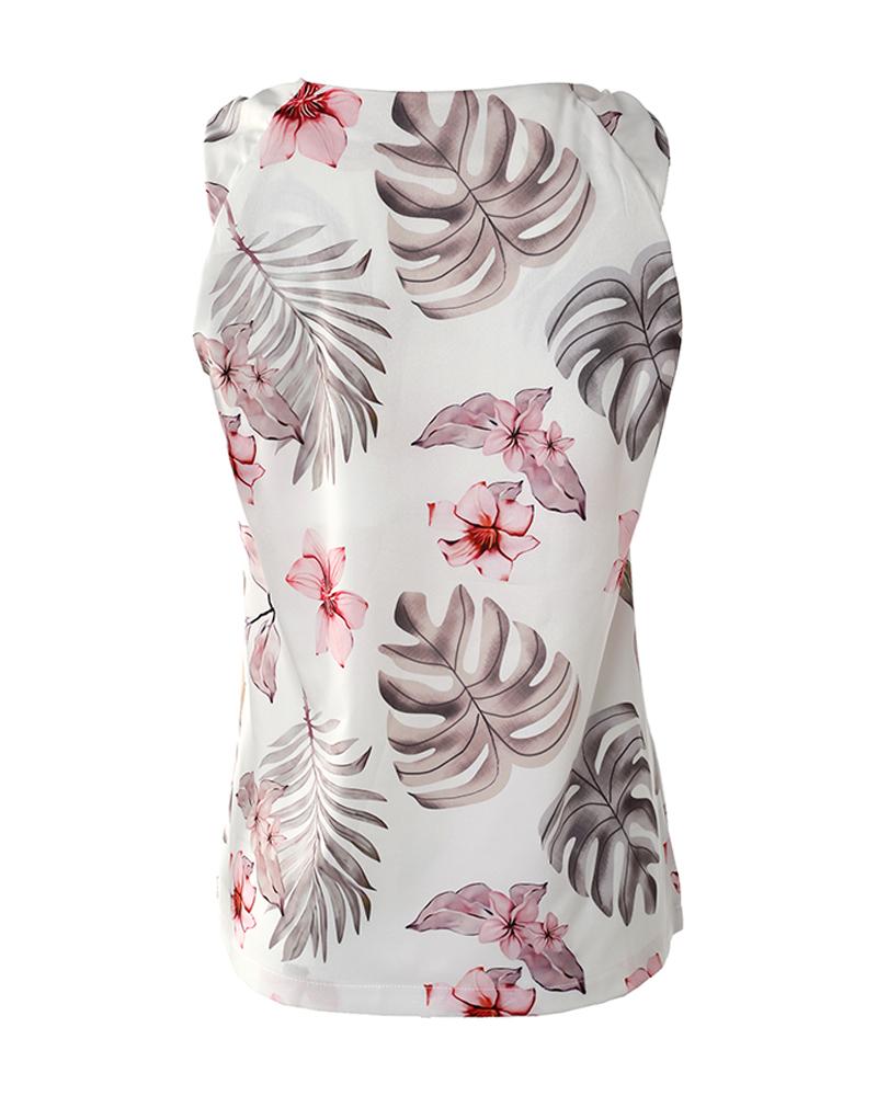 Tropical Print Knotted Detail V Neck Tank Top