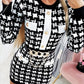 Houndstooth Pattern Long Sleeve Bodycon Dress