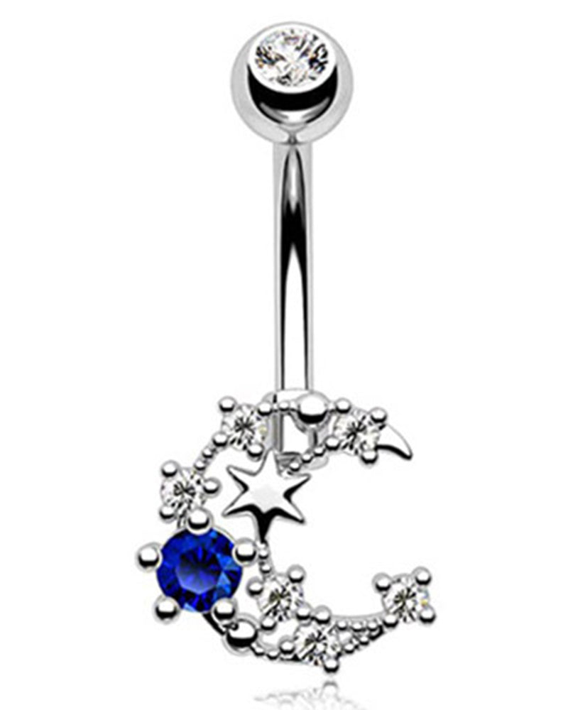 5pcs Halloween Rhinestone Zircon Skull Head Star Moon Tassel Piercing Belly Rings Set