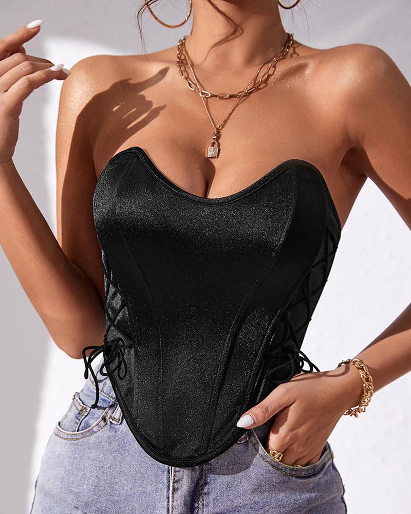 Lace up Fishbone Hanky Hem Corset Top