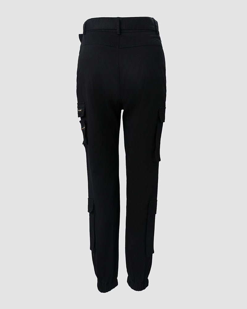 Zip Pocket Design High Waist Cargo Pants