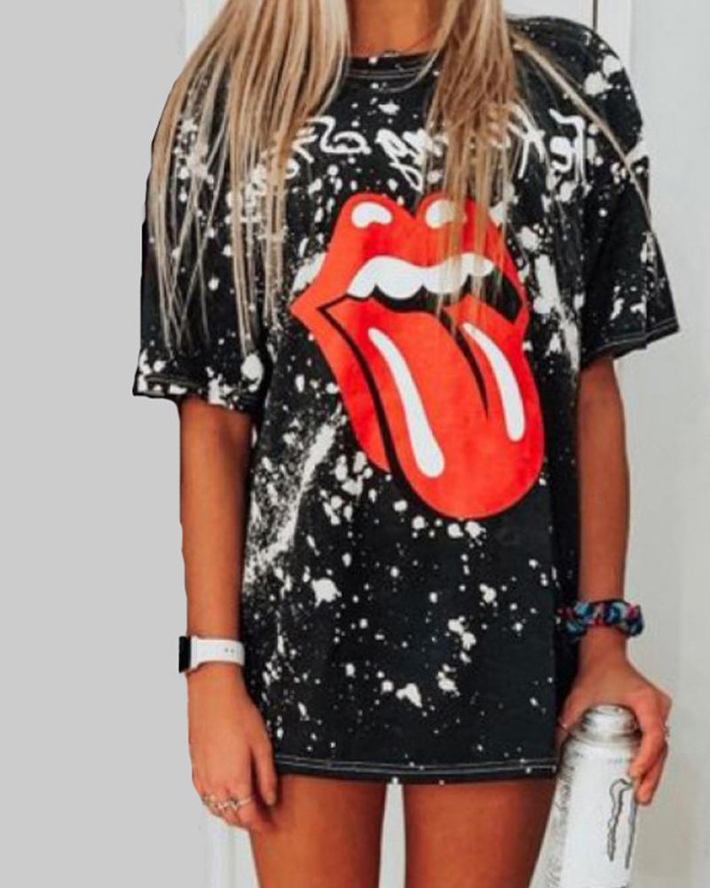 Splatter Paint Lip Print T Shirt