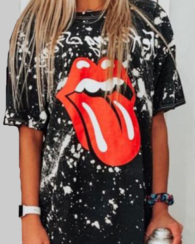 Splatter Paint Lip Print T Shirt