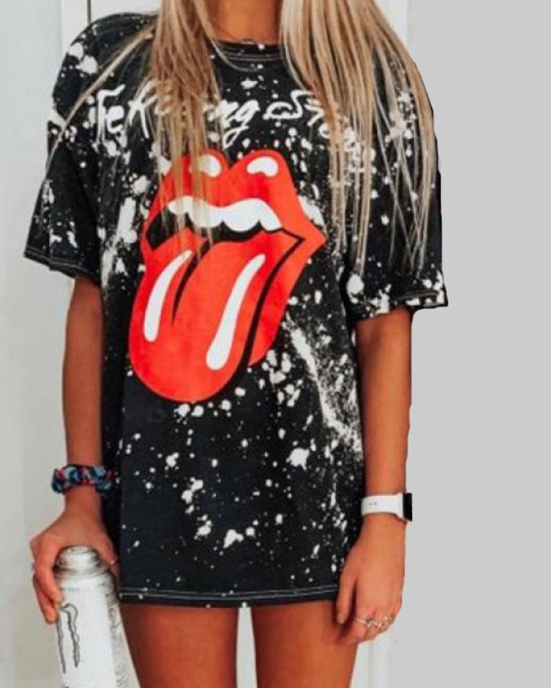 Splatter Paint Lip Print T Shirt