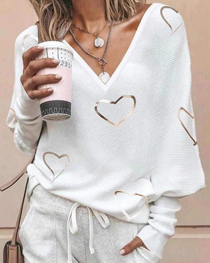 Heart Print Long Sleeve Casual Top