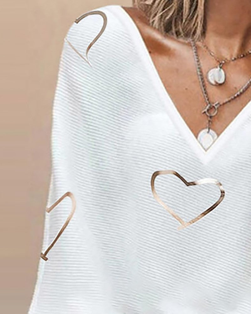 Heart Print Long Sleeve Casual Top