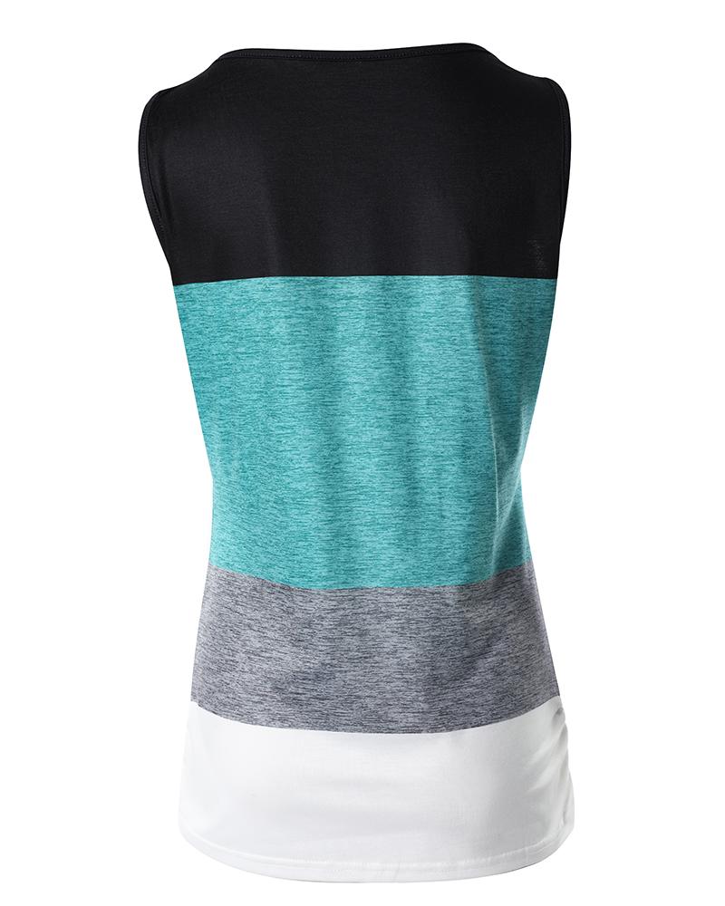 Colorblock Fake Two Piece Button Front Tank Top