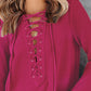 Eyelet Lace Up Bell Sleeve Casual Top