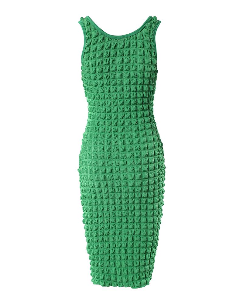 Sleeveless U Neck Textured Bodycon Dress