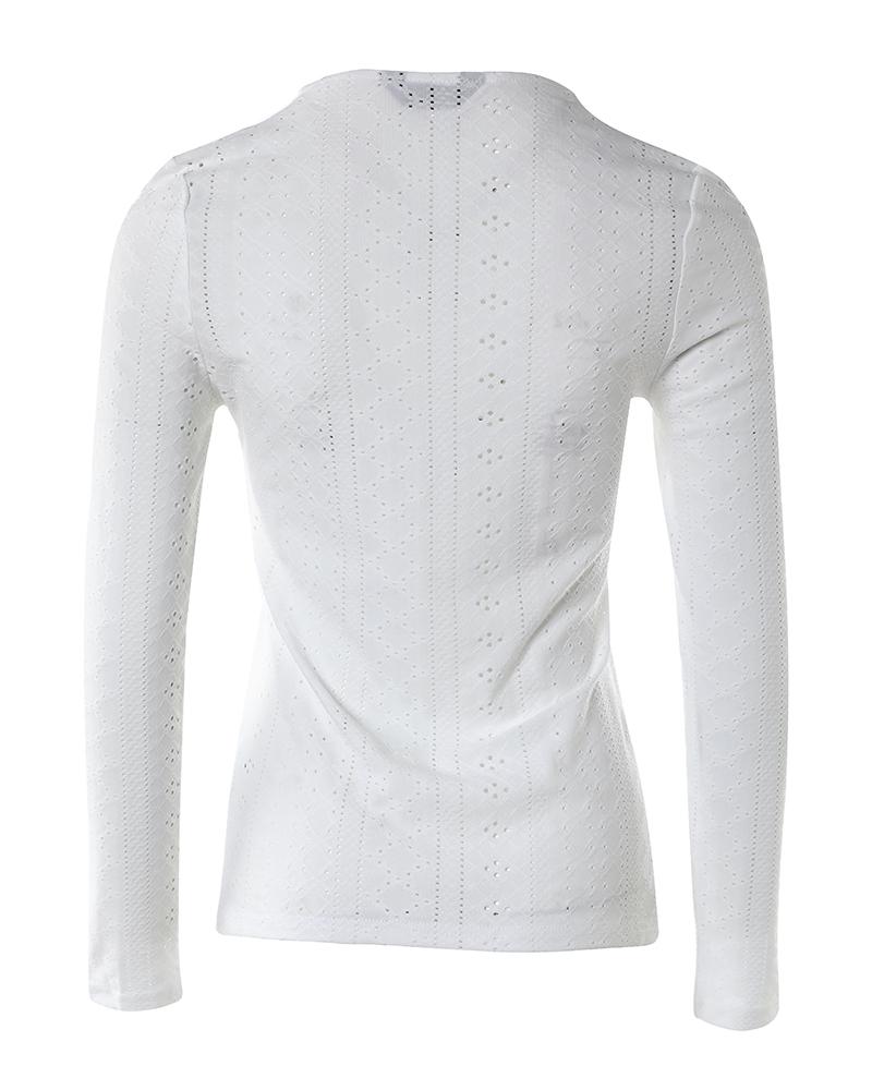 Long Sleeve Ruched Eyelet Embroidery Top