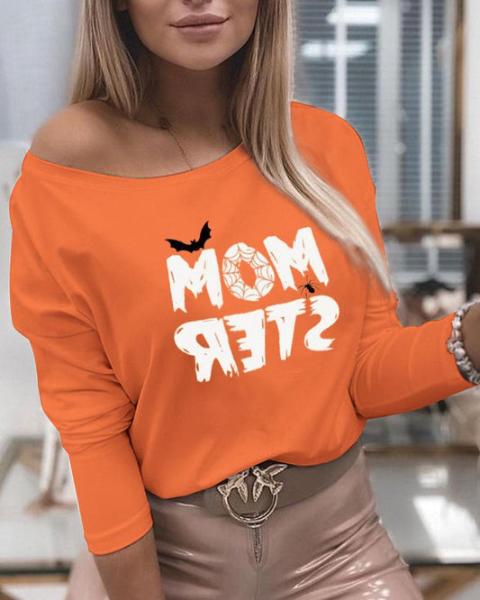 Halloween Letter Print Long Sleeve Top