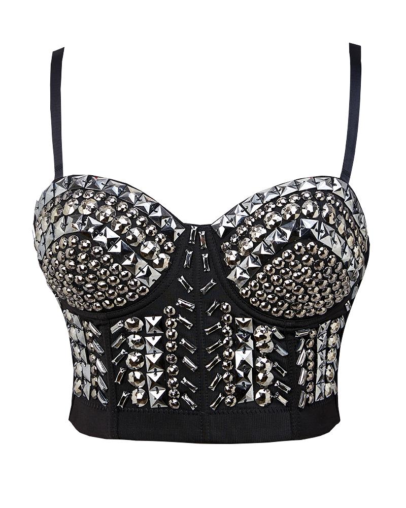 Geometric Sequin Removable Strap Crop Corset Top