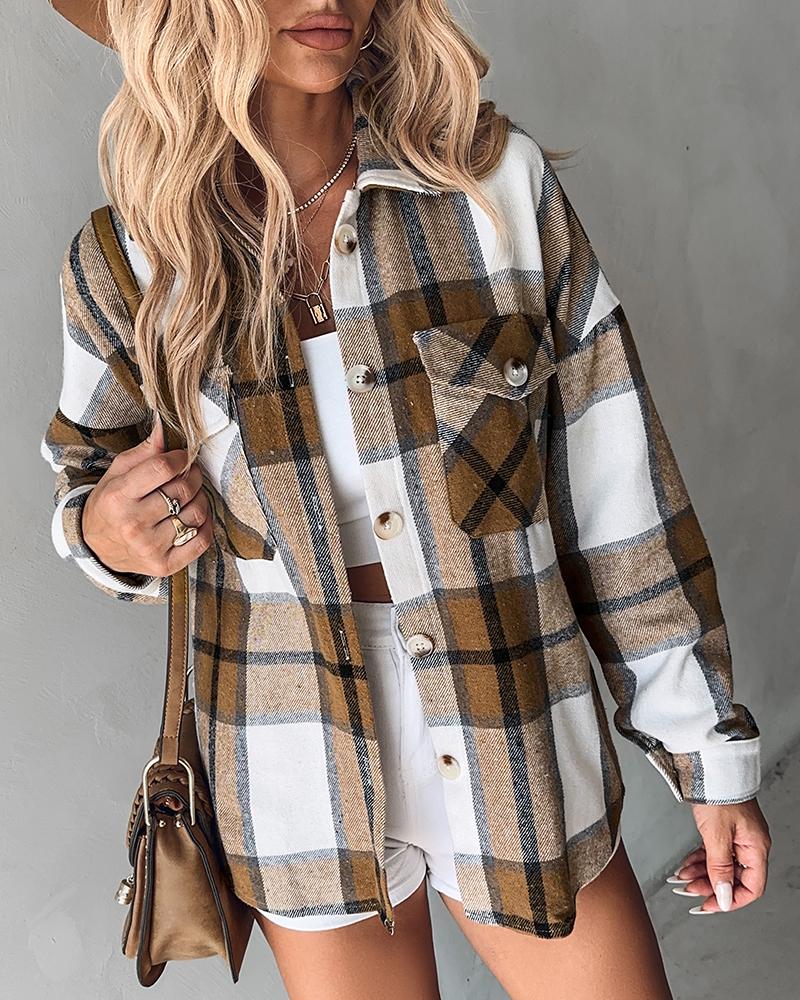 Plaid Print Buttoned Pocket Design Shacket