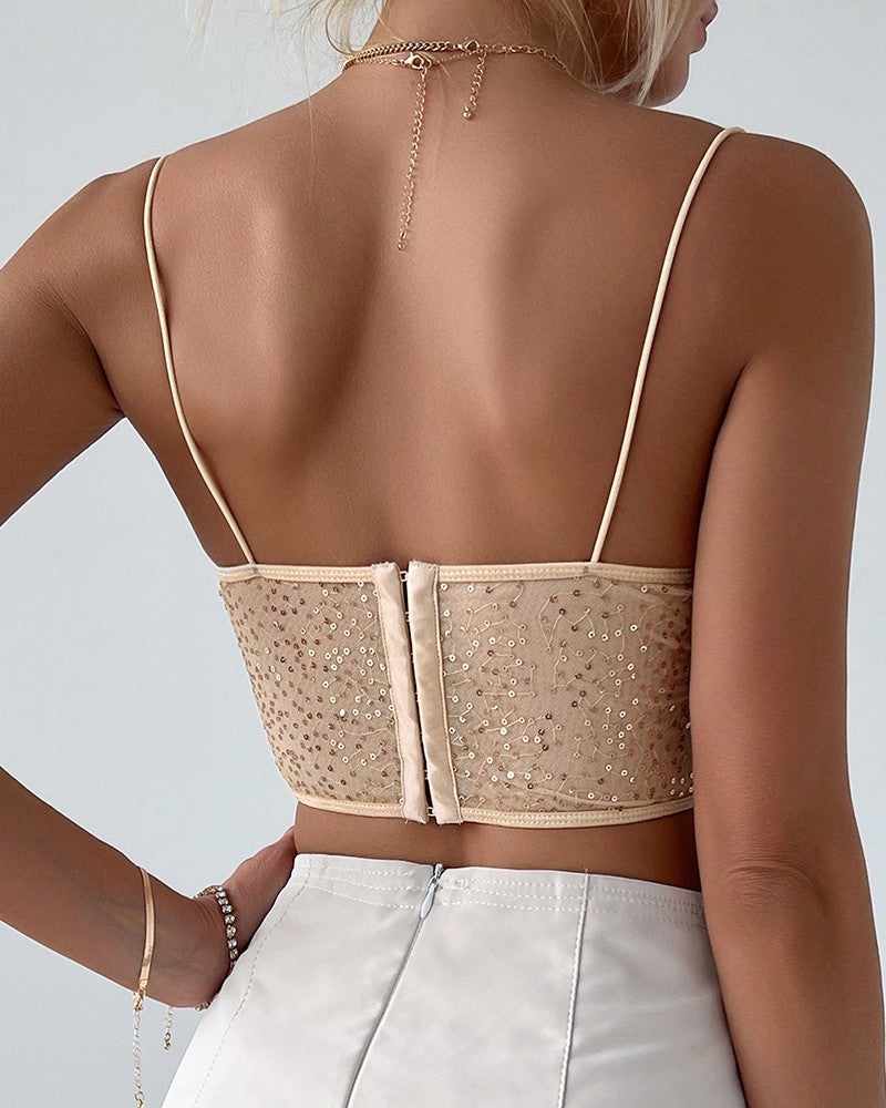 Spaghetti Strap Sequin Corset Top