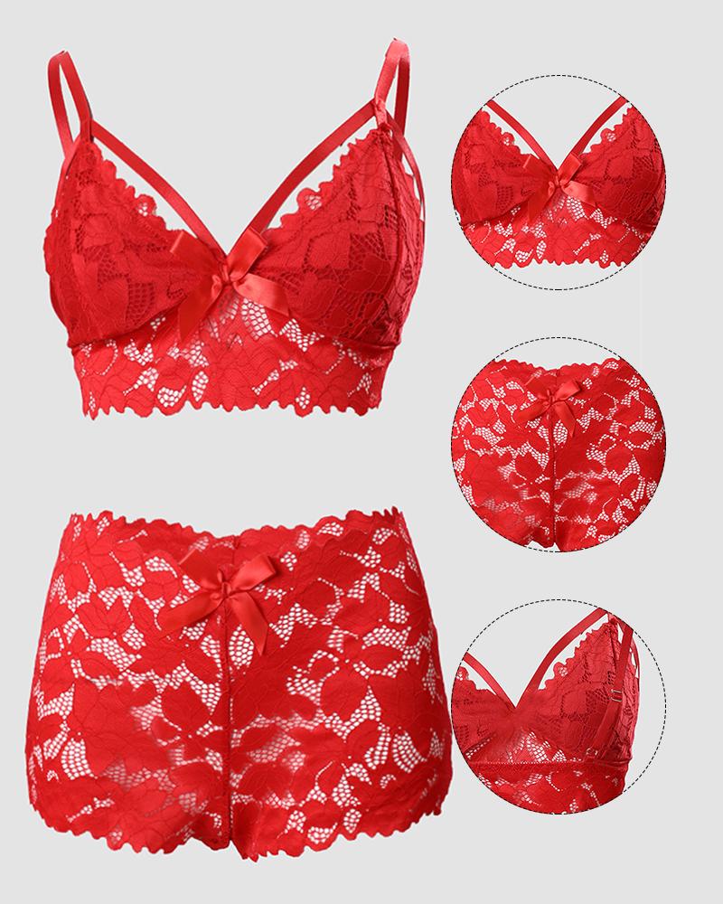 Bow Decor Lace Lingerie Set