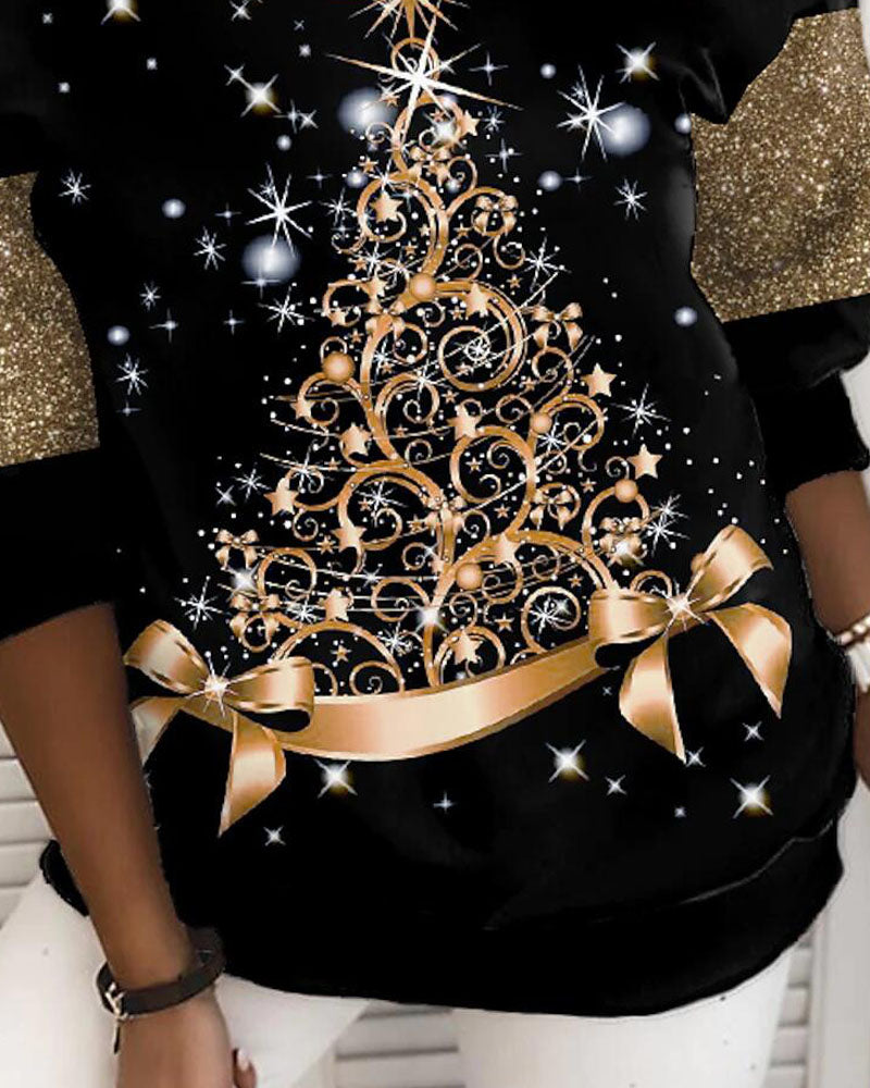 Christmas Tree Print Long Sleeve Sweatshirt