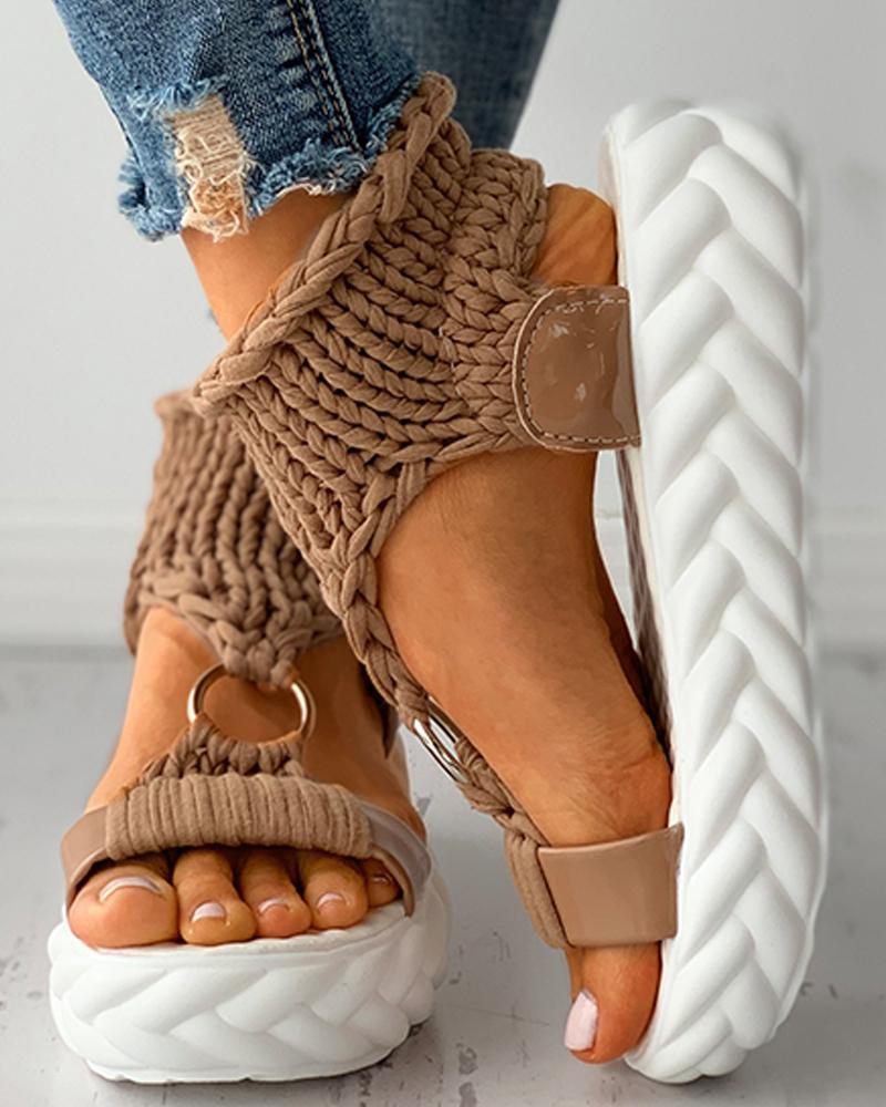 Braided Knit O Ring Cutout Platform Sandals