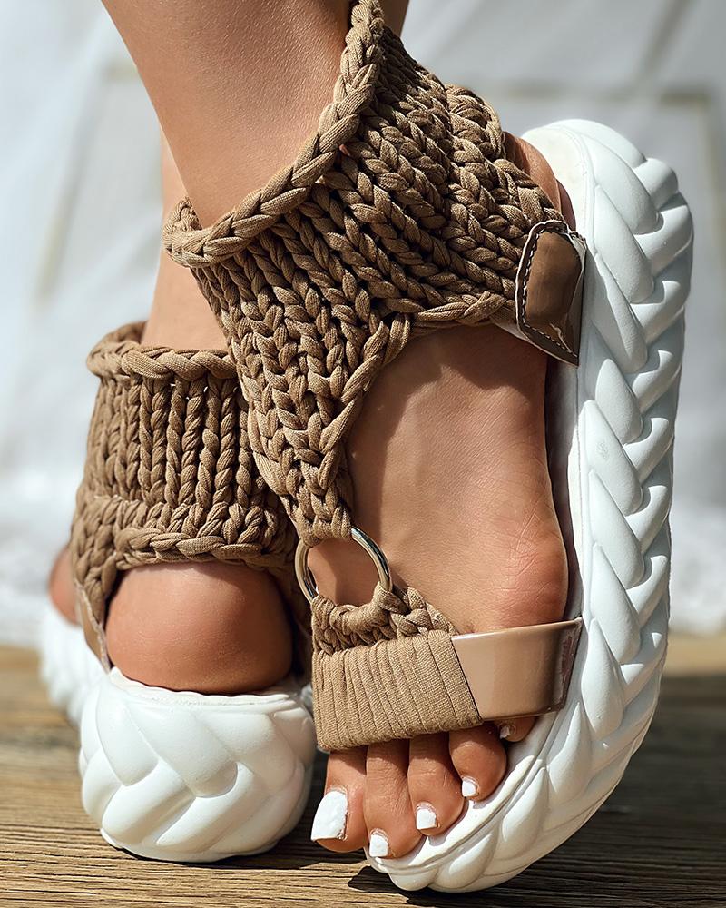 Braided Knit O Ring Cutout Platform Sandals