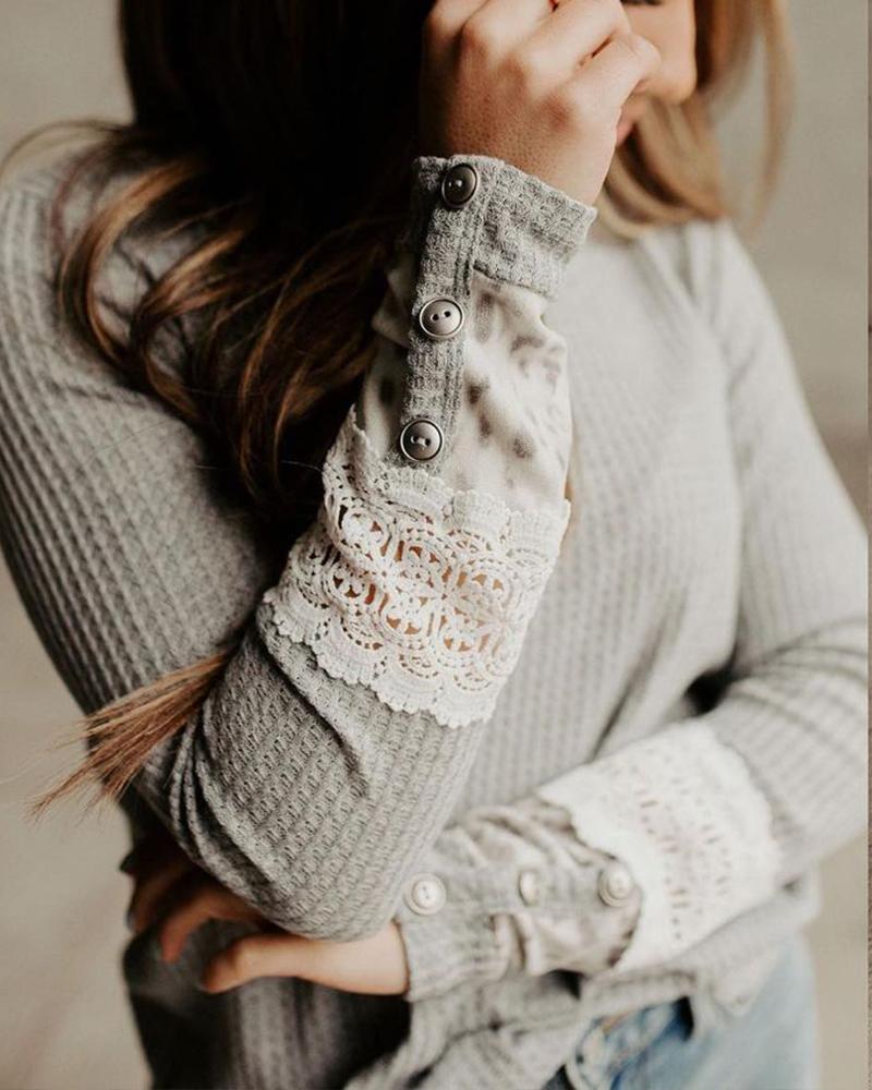 Contrast Lace Button Decor Top