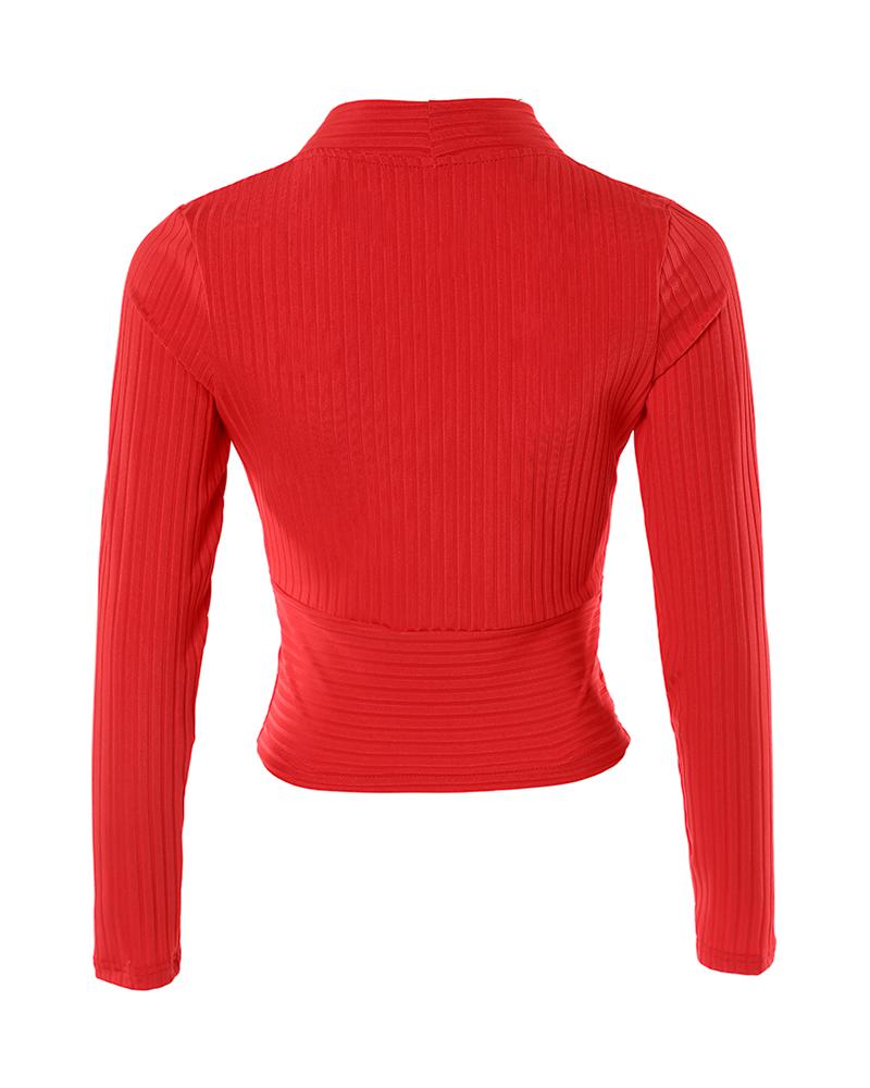 Plunge Long Sleeve Skinny Knit Top