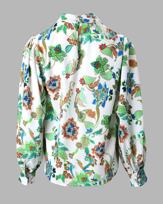 Plants Print Lantern Sleeve Top