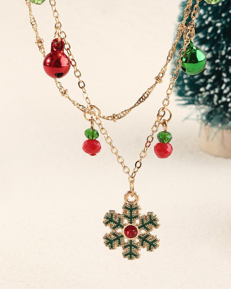 1pc Christmas Jingle Bell Snowflake Layered Necklace