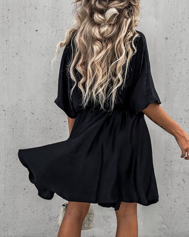 Batwing Sleeve Overlap Flowy Swing Dress