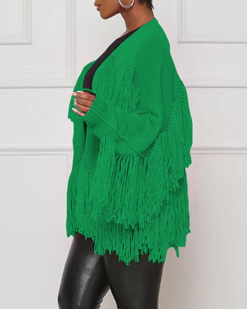 Tassel Design Long Sleeve Knit Cardigan