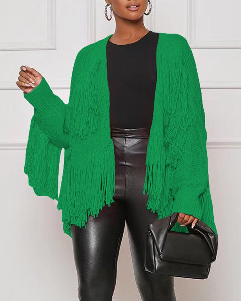 Tassel Design Long Sleeve Knit Cardigan