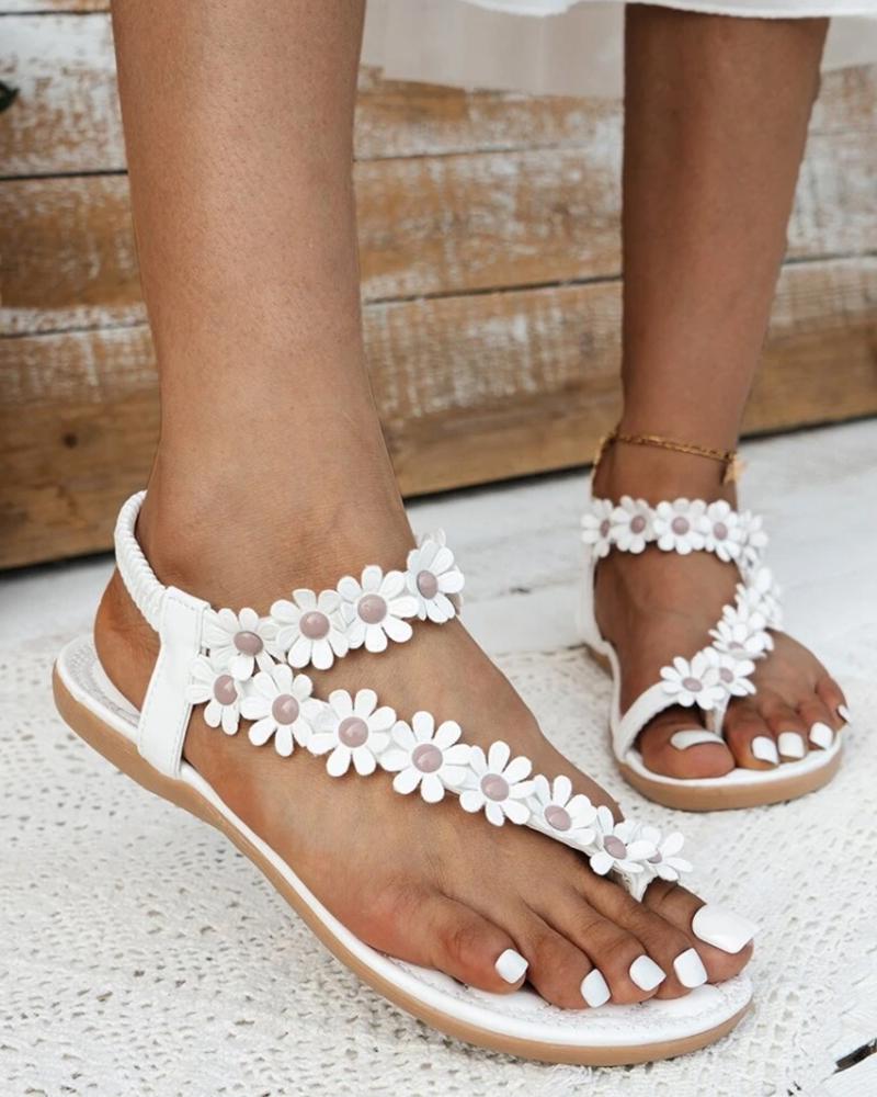 Floral Pattern Toe Post Sandals