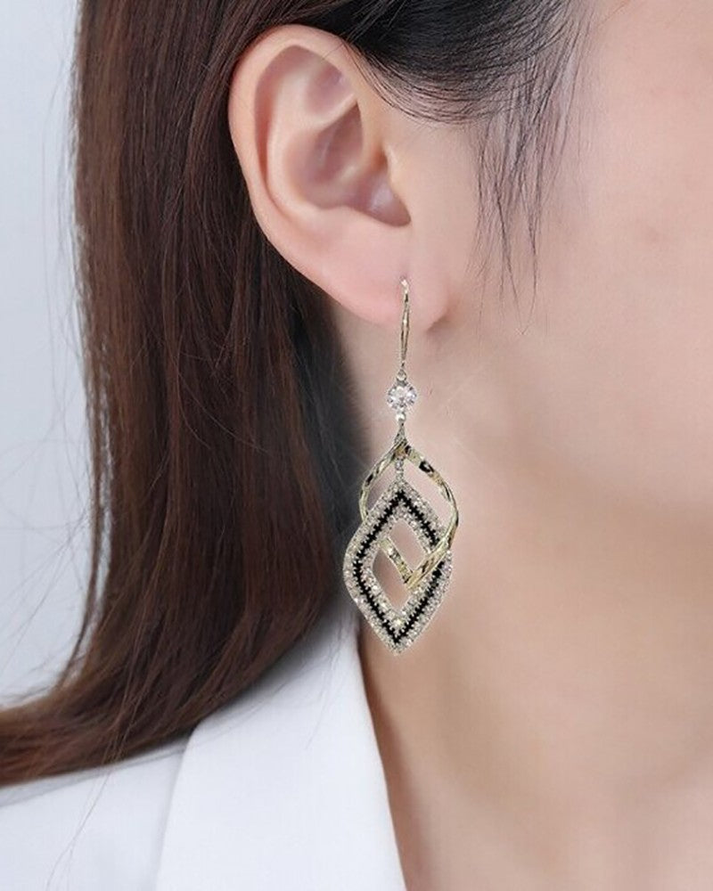 1Pair Rhombus Rhinestone Drop Earrings