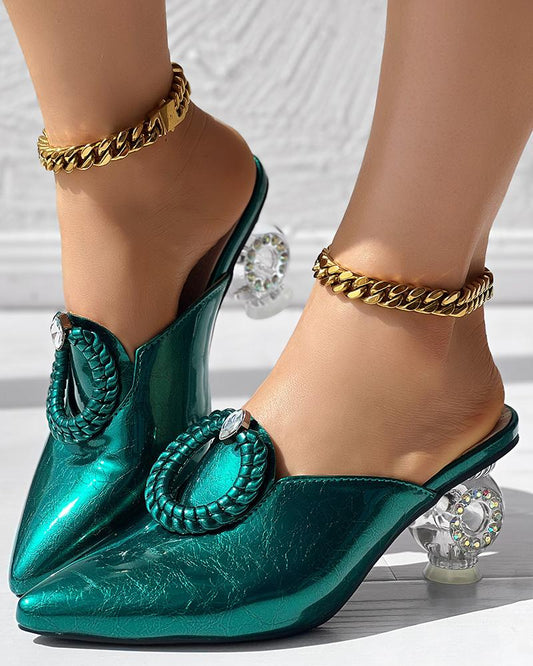 Braided Metallic Clear Chunky Heeled Sandals